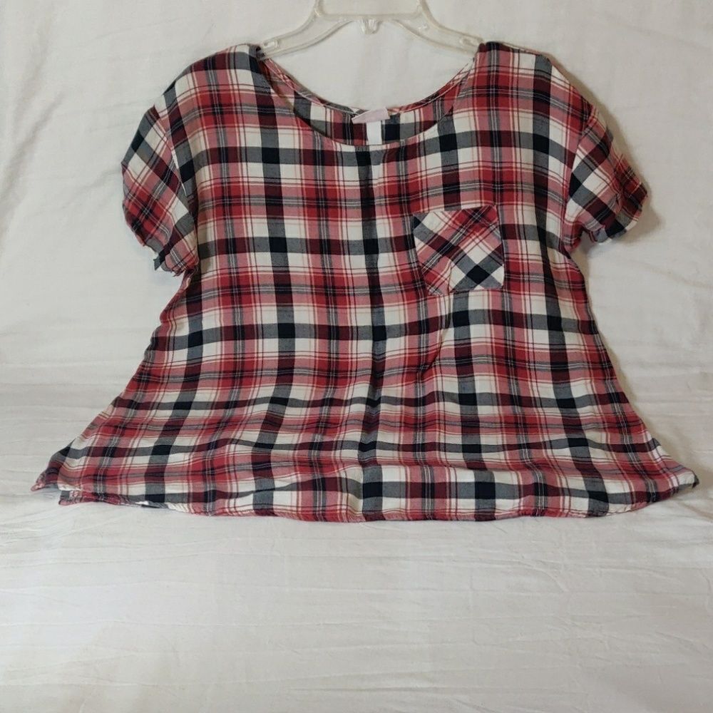 Isabel Maternity Red & Black Plaid Pocket T-Shirt